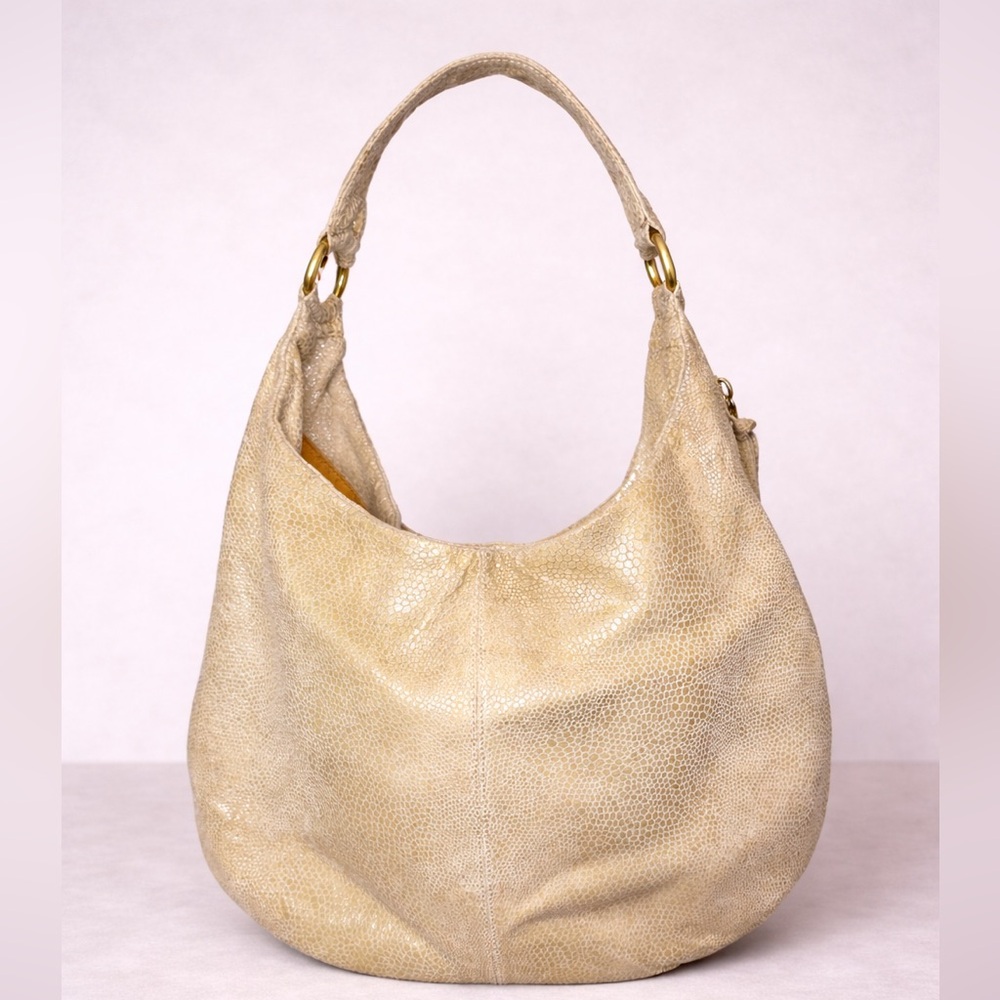 HOBO The Original Metallic Gold Leather Hobo Bag Slouchy Shoulder Purse Large